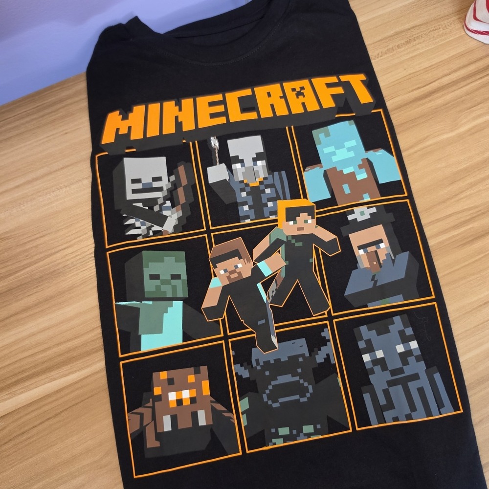 Minecraft Kids Black Halloween Graphic Print Steve Crew Neck T-Shirt Size XL NWT